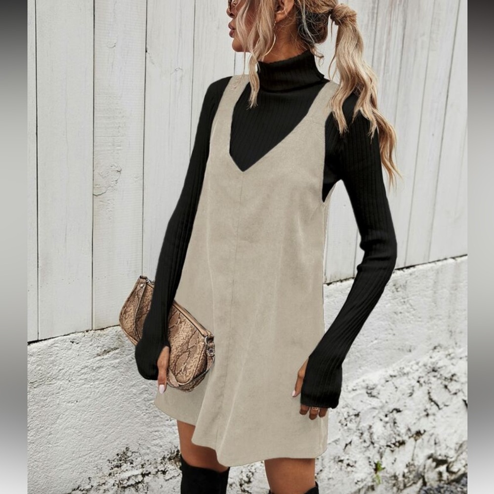 Boho V neck corduroy dress